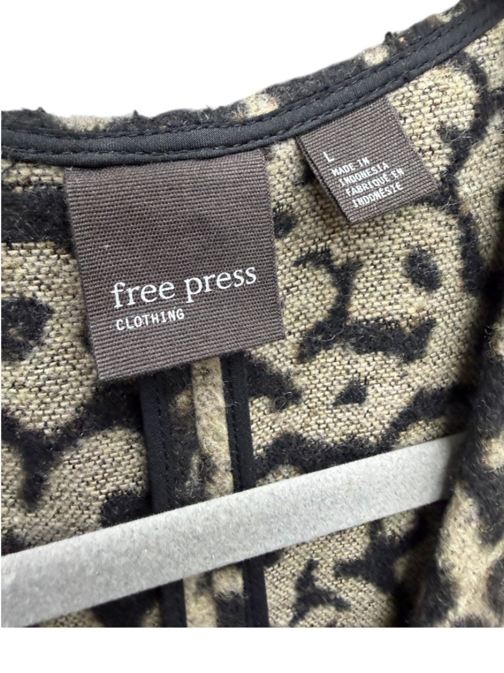 Free Press Leopard Print Long Coatigan/Duster/Jacket in Black & Brown - Picture 5 of 8